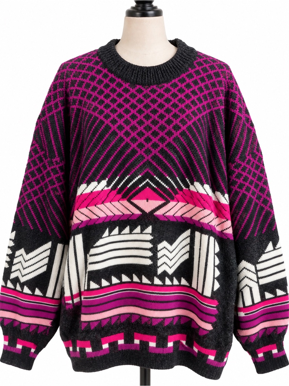 Vintage Liz Baker Black, Pink & White Geometric Crewneck Sweater